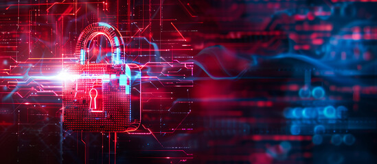 Fototapete - cyber security and privacy data network protection concept. Digital padlock on abstract technology background