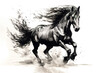 Black horse traditional chinese ink painting on white background. Animals, Illustration, Generative AI.
