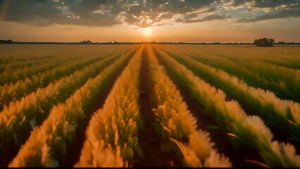 Poster - Sun Setting Over Field of Crops Generative AI
