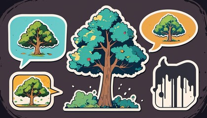 Wall Mural - Old Sticker Style: Vector Illustration of a Talking Tree