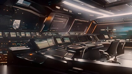 Poster - Control Room of a Space Station With Many Monitors Generative AI