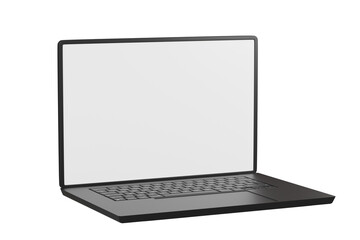 Poster - 3d Realistic laptop computer notebook device with blank white screen display on isolated white background. 3d Black laptop computer notebook. minimal creative design icon. 3d rendering. illustration.