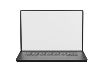 Poster - 3d Realistic laptop computer notebook device with blank white screen display on isolated white background. 3d Black laptop computer notebook. minimal creative design icon. 3d rendering. illustration.