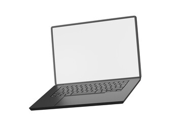 Poster - 3d Realistic laptop computer notebook device with blank white screen display on isolated white background. 3d Black laptop computer notebook. minimal creative design icon. 3d rendering. illustration.