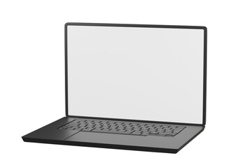 Poster - 3d Realistic laptop computer notebook device with blank white screen display on isolated white background. 3d Black laptop computer notebook. minimal creative design icon. 3d rendering. illustration.