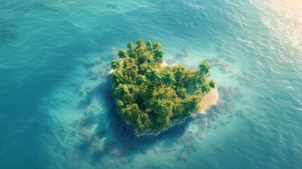Wall Mural - An island in the ocean with heart-shaped palm trees, top view, Generative