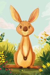 Wall Mural - cute kangaroo with nature background. children illustration