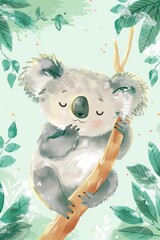 Wall Mural - cute koala with nature background. children illustration