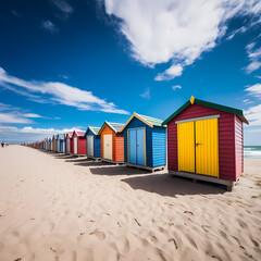 Sticker - A row of colorful beach huts.