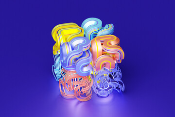 Poster - 3d rendering, abstract bright figure with various patterns, shapes and various lines. colorful creat