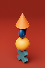 Poster - Multi-colored pyramid of various balancing figures, 3D rendering