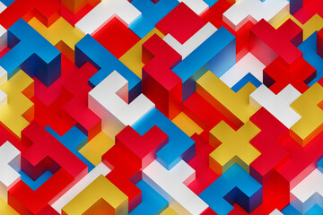 Poster - 3d illustration volumetric colorful cubes. parallelogram pattern. technology geometry neon backgroun