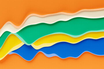 Poster - 3d rendering, abstract colorful  wave lines  on  orange background. Creative wallpaper