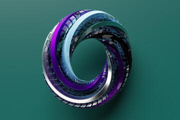 Poster - 3d illustration. Neon colorful   torus  on monocrome background, pattern. Geometry  background