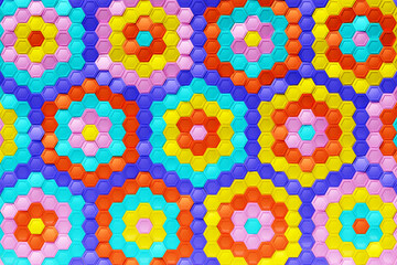 Fototapete - 3d illustration of a colorful honeycomb monochrome honeycomb for honey. Pattern of simple geometric hexagonal shapes, mosaic background. Bee honeycomb concept, Beehive