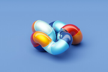 Fototapete - Abstract three-dimensional figure changing geometric shapes and bending in an endless loop of lines with colorful parts, 3D illustration