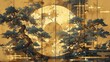 © 雅 - 金の屏風テクスチャー、松8