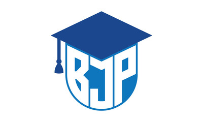 BJP initial letter academic logo design vector template. school college logo, university logo, graduation cap logo, institute logo, educational logo, library logo, teaching logo, book shop, varsity