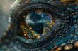 A close-up eye, photorealistic and mesmerizing. The pupil dilates as it focuses on unseen prey.
