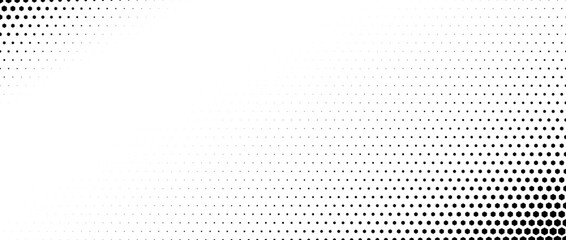 Poster - Hexagon corner halftone gradient texture. Black diagonal grunge gradation background. Geometric retro tech wallpaper. Fading hexagonal pattern backdrop. Vector vanishing honeycomb grungy overlay
