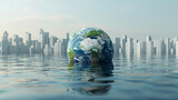 A globe surrounded by rising sea levels - global warning