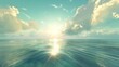 Sunlight dancing on the surface of a calm, aquamarine sea, merging seamlessly with the cloud-kissed heavens.