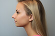 Side view of young woman with aquiline nose