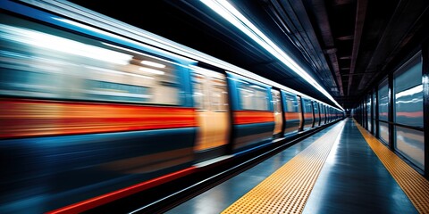 Wall Mural - In the stillness of the subway station, empty platforms await the arrival of passengers, enveloped in serene solitude