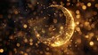 Glittering crescent moon illuminating bokeh background: stunning 3d render evoking islamic faith and culture

