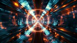 Fototapeta Przestrzenne - abstract futuristic tunnel, 3d rendering, cyber punk, fast motion. generative AI