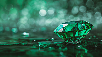 Diamond on green background with bokeh