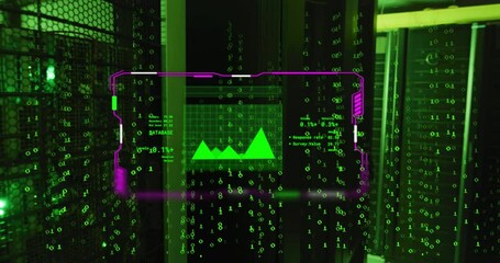 Poster - Animation of chart on interface screen and binary data processing over dark computer servers