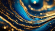 Macro shot of blue and gold agate ripple pattern. Abstract background. Generative AI.