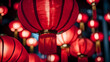 Red lanterns hanging in the temple. Generative AI.