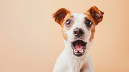 Wall Mural - cute jack russel terrier dog with a funny shocked expression isolated on studio background