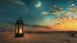 Ramadan Kareem wallpaper, Golden Lanterns and Moonlight in the Desert