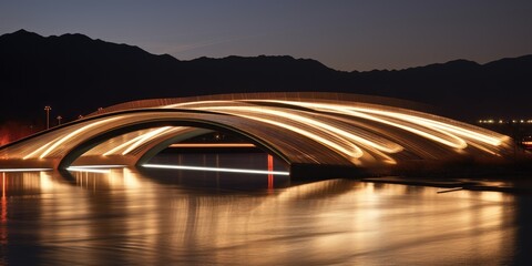 Wall Mural - river bridge at night with the reflection of the bridge lights