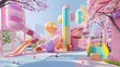Vibrant Playground in Anime and Digital Art Styles, To provide a unique and stylish stock photo of a playground that can be used for commercial