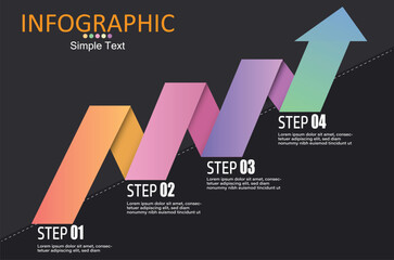 Poster - vector infographic showing a graph with ascending steps divided into 4 steps with an arrow pointing 