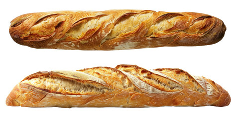 Wall Mural - A whole crispy french baked baguette, side view and top view, transparent or white background