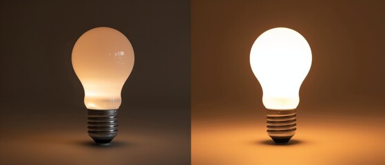 Comparison of two light bulbs, one illuminated and one off