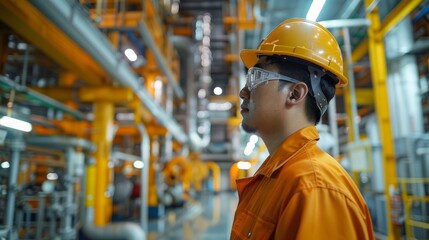 Petrochemical man oil rig worker with a helmet. emphasizing the importance of safety in high-risk environments