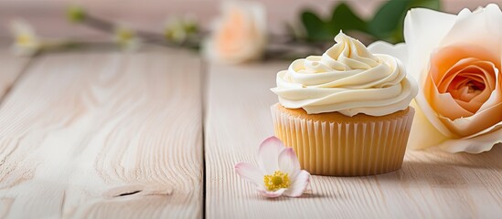 Poster - Delicate Cupcake Adorned with a Romantic Red Rose Blossom on Top