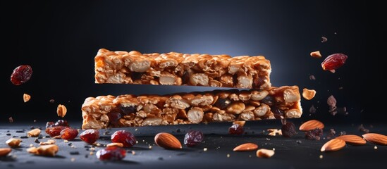 Poster - Tasty Almond and Cranberry Granola Bar with Crunchy Almonds, Healthy Snack Concept