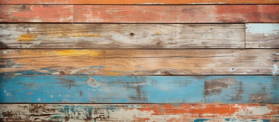 Poster - Weathered Wooden Wall Exuding Vintage Charm with Peeling Paint Texture Details