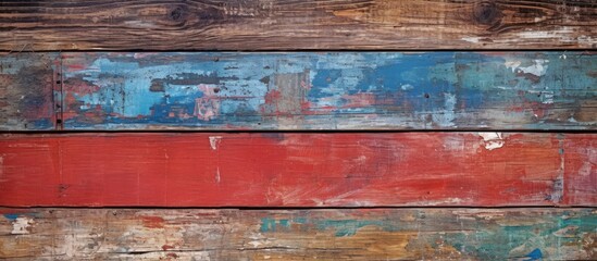 Canvas Print - Vibrant Red and Blue Painted Wooden Wall Background with Distressed Texture