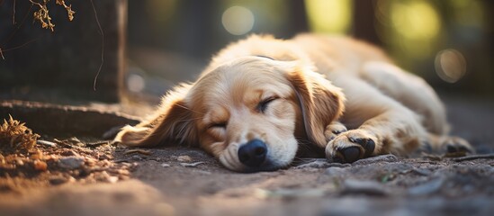 Canvas Print - Serene Canine Rests Peacefully on the Ground with Its Head Comfortably Laid Down