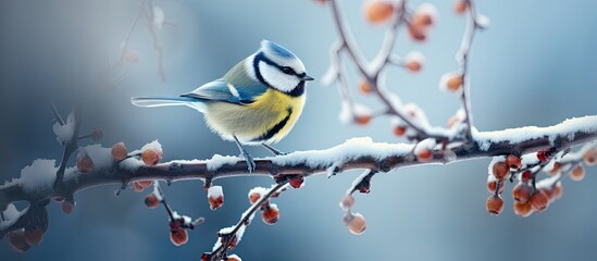 Sticker - Solitude in Winter: Majestic Bird Perched on Snow-Covered Tree Branch