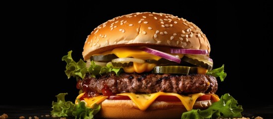 Wall Mural - Delicious Gourmet Hamburger with Lettuce and Cheese, Perfect Fast Food Concept