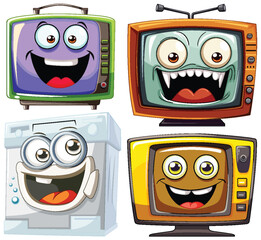 Poster - Four cartoon appliances with expressive faces